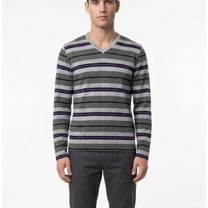 Puré Vintage Style Sweater Mens Large Gray Long Sleeve V-Neck